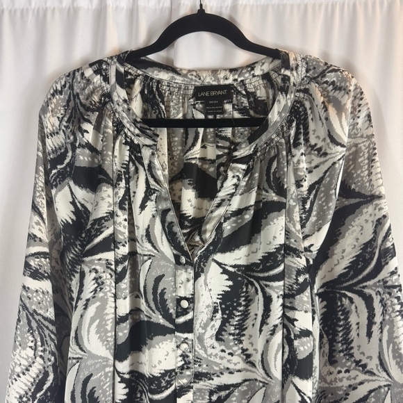 Lane Bryant Top Womens 22 24 Popover Lightweight Long Puff Sleeve Black Gray - Picture 3 of 15